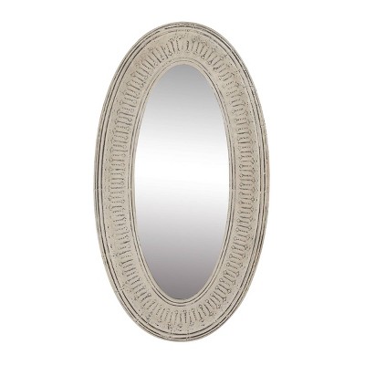 33" x 60" Metal Oval Textured Metal Wall Mirror White - Olivia & May