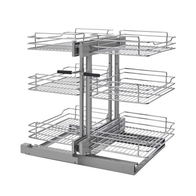 Rev-A-Shelf 5PSP3-18SC-CR 18 Inch 3 Tier Wire Chrome Soft Close Blind Corner 6 Shelf Slide Out Kitchen Cabinet Organizer, Silver