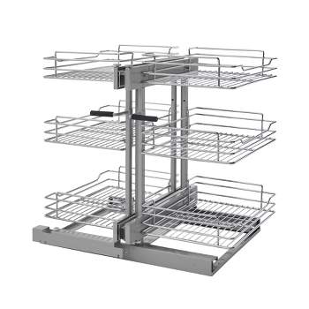 Rev-A-Shelf 5PSP3-15SC-CR 3 Tier Pull Out Organizer for 45 Inch Blind Corner Cabinets with Adjustable Shelves and Soft Close, Chrome