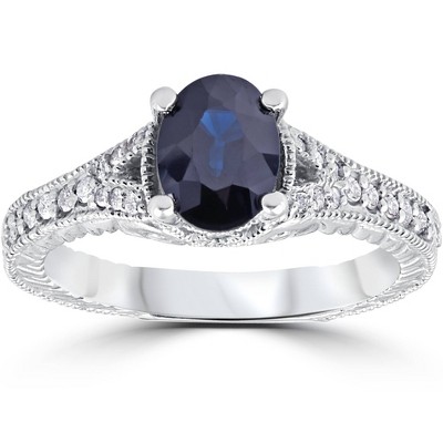 Pompeii3 2ct Vintage Diamond Black Sapphire Engagement Ring 14K White Gold