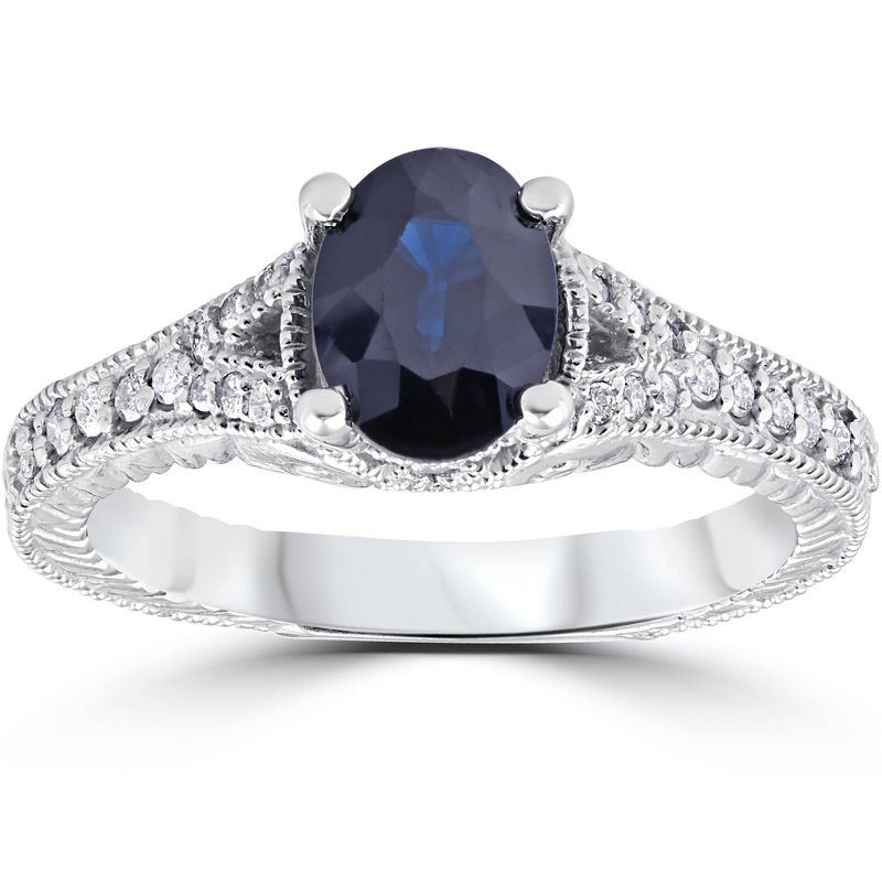 Pompeii3 2ct Vintage Diamond Black Sapphire Engagement Ring 14K White Gold, 1 of 5