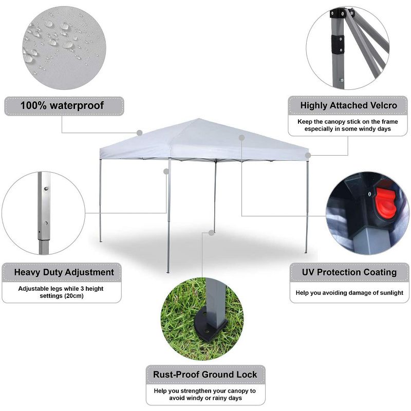 SKONYON Patio 10x10ft Pop Up Canopy Folding Tent Outdoor Portable Adjustable Instant Gazebo Tent with 4 Sandbags White, 5 of 10