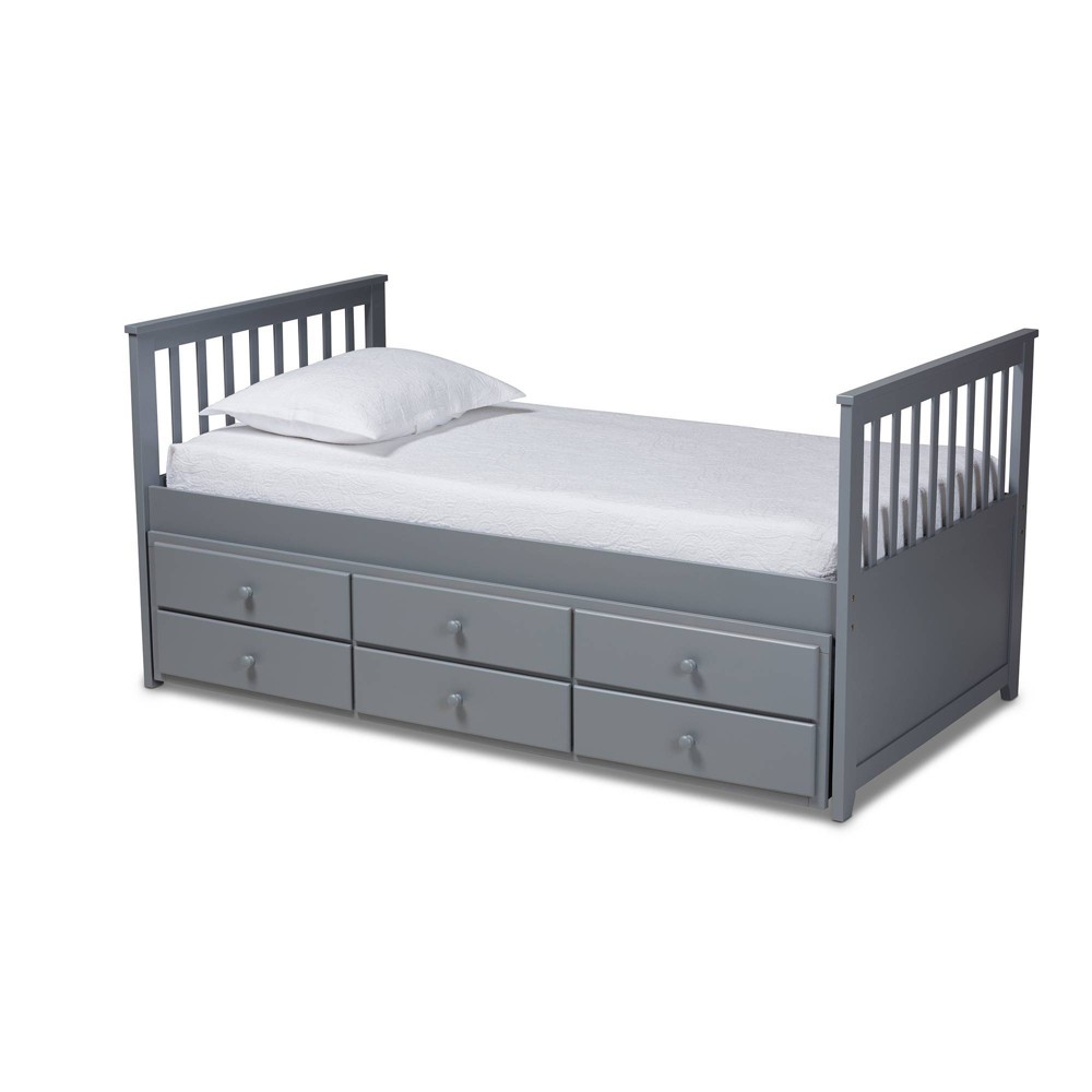 Photos - Bed Frame Twin Trine Wood Daybed with Trundle Gray - Baxton Studio