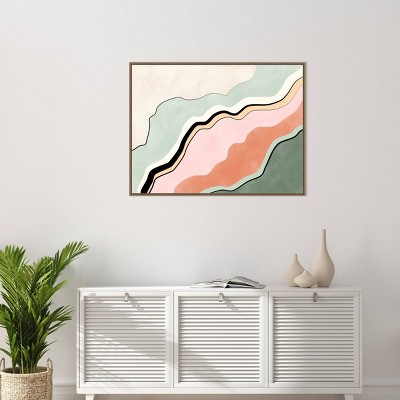 Pink and Green Abstract Canvas with Beaded Frame, 42"x32"