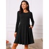 INSPIRE CHIC Women's Long Sleeve Round Neck A-Line Swing Knee Length Dress with Pockets - 3 of 4