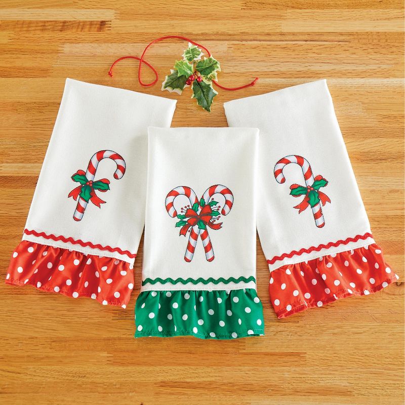 Collections Etc Festive Candy Cane Kitchen Hand Towels - Set of 3, 2 of 3