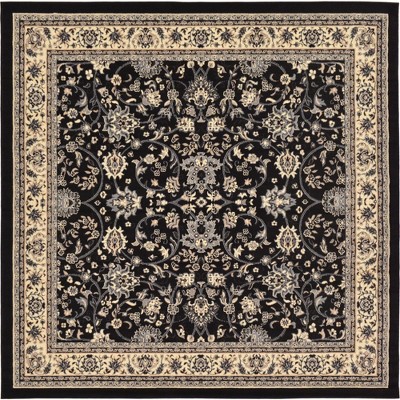 Elegant Black Square Synthetic Easy-Care Rug