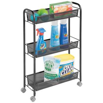 mDesign Steel Slim Rolling Utility Cart Storage Organizer with Shelves