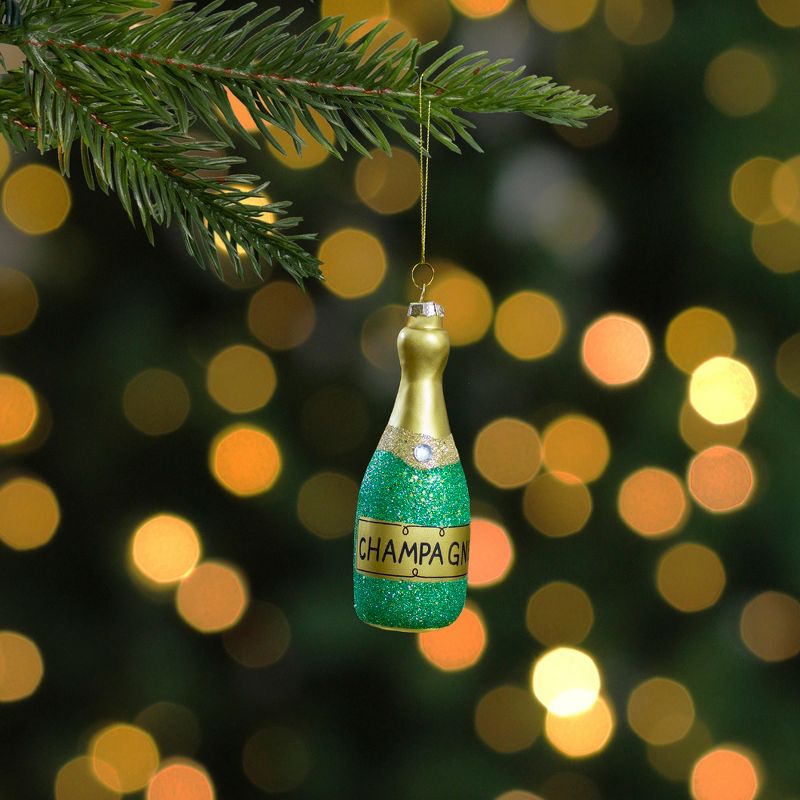 Northlight 5" Gold and Green Glass Champagne Bottle Christmas Ornament, 2 of 6