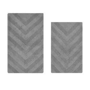 Hugo 2-Piece Bath Rug Set 100% Premium Cotton Tufted Chevron Pattern Bathmats for Bathroom, Super Soft Absorbent Machine Washable - 1 of 4