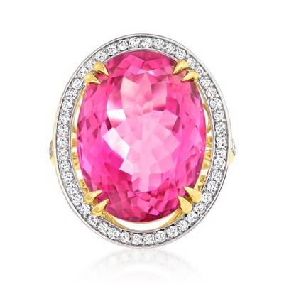 Ross-Simons 20.00 Carat Pink Topaz and .52 ct. t.w. Diamond Ring in 14kt Yellow Gold
