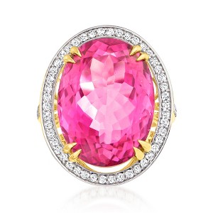 Ross-Simons 20.00 Carat Pink Topaz and .52 ct. t.w. Diamond Ring in 14kt Yellow Gold - 1 of 4