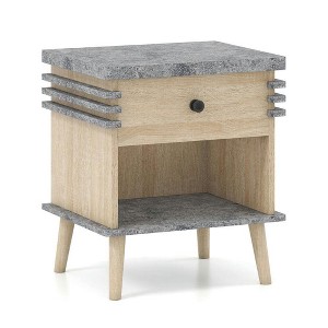 Resenkos 3-Tier Bedside Table - Antique Grey Faux Marble Top, Ample Storage, Classic Stylish Nightstand for Bedroom, Antique Gray & Natural - 1 of 4