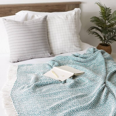 Aqua Teal Double Diamond 50"x60" Cotton Throw Blanket