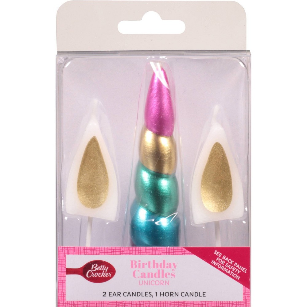Betty Crocker Premium Unicorn Birthday Candles 3ct