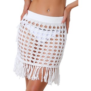 Allegra K Women Crochet Tassel Mesh Cover-Up Drawstring Beach Skirt - 1 of 4