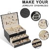3-Layer Jewelry Box with Lock, Vintage Quilted Top Organizer with Removable Tray, Black - 3 of 4