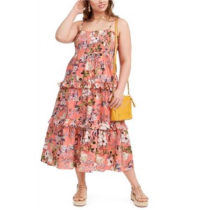 I.N.C International Concepts Womens Sleeveless Floral Smocked Maxi Dress, Orange, 0X - 1 of 1