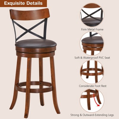 Set of 4 Walnut Swivel Bar Stools with Metal Backrest