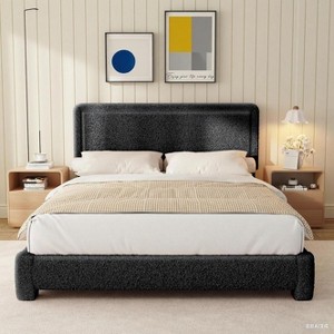 Vipbear Twin Size Upholstered Cloud Bed Frame with Headboard, Soft Rounded Corners, No Box Spring Required, Adjustable Headboard, Easy Assembly, Beige - 1 of 4