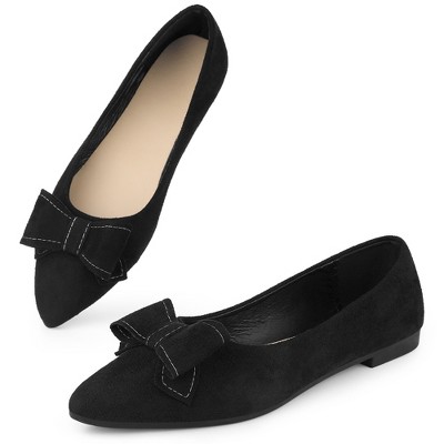 Perphy Women's Pointed Closed Toe Slip-on Bow Decor Low Heel Ballet Flats