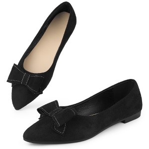 Perphy Women's Pointed Closed Toe Slip-on Bow Decor Low Heel Ballet Flats - 1 of 4