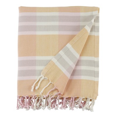 Cozy Classic 50x60 Cotton Plaid Throw in Grey, Yellow, and Red