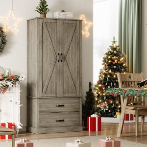 65" Tall Kitchen Pantry Cabinet, Kitchen Cabinet with 2 Drawers & Barn Doors - 1 of 4