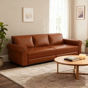 Homy Casa 3-in-1 Convertible Leather Sofa Bed with Nailhead Trim, Transforms to Chaise or King-Size Bed - 1 of 4