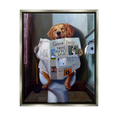 Stupell Industries Dog Reading the Newspaper On Toilet Funny Painting