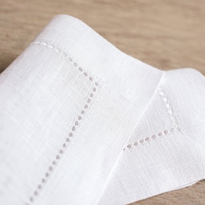 Light Natural Linen Hemstitch Cocktail Napkins Set of 12
