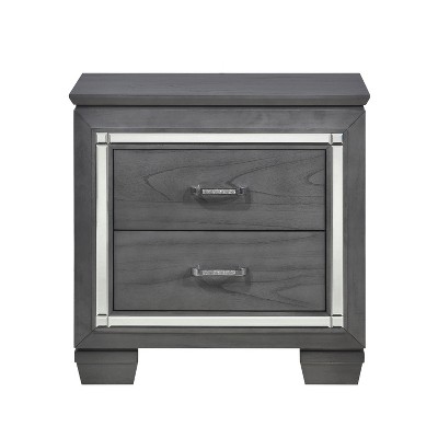 NicBex Nightstand with 2 Drawers,1pc Side Table with LED Lighting and Black Finish,28 inch Bedside Table for Bedroom,Living Room,Black/Silver/Gray
