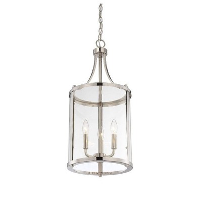 Elegant Transitional 3-Light Foyer Pendant in Polished Nickel with Clear Glass