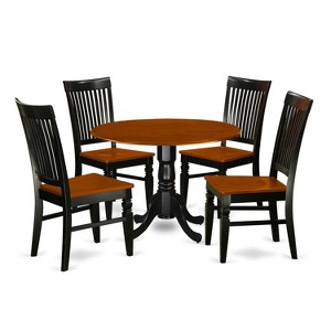 Kitchen Table Set 5 Piece - Round Dining Table & Chairs - Rustic Design - Black Cherry Finish - 42 Inch - 1 of 4