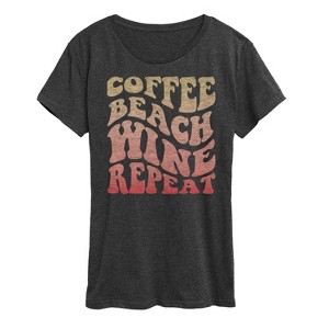 Women's - Instant Message - Coffee Beach Wine Repeat Short Sleeve Graphic T-Shirt - 1 of 4