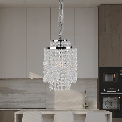 PAKOKULA 1-Light Silver 2-Tier Waterfall Crystal Hanging Pendant Light