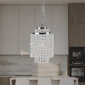 PAKOKULA 1-Light Silver 2-Tier Waterfall Crystal Hanging Pendant Light - 1 of 4
