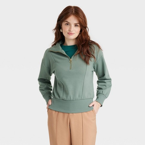 Women's Quarter Zip Sweatshirt - A New Day™ Teal L : Target