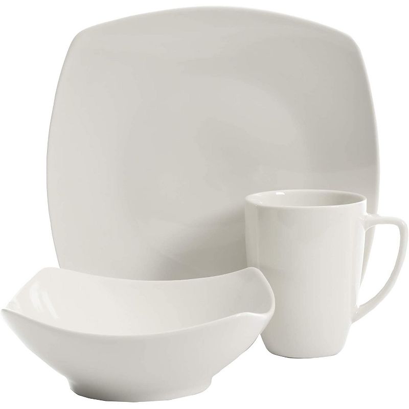 Gibson Home Zen Buffetware Versatile 12 Piece Square Dinnerware Dish Set with Multi Sized Plates, Bowls, and Mugs, White, 2 of 7