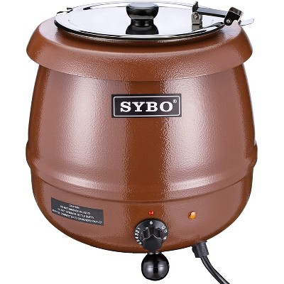 Sybo 10.5Qt Electric Soup Warmer Commercial Crock Pot Slow Cooker w/ Hinged Lid & Removable Stainless Steel Bain Marie for Restaurant/Catering, Brown