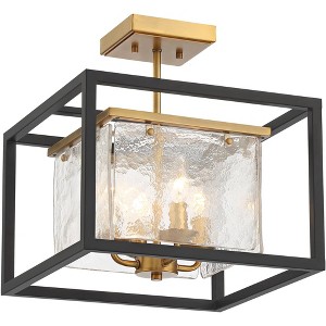 Possini Euro Design Liston Modern Ceiling Light Semi Flush Mount Fixture 14" Wide Black Brass 4-Light Ice Glass Panels for Bedroom Kitchen Living Room - 1 of 4