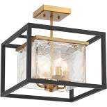Possini Euro Design Liston Modern Ceiling Light Semi Flush Mount Fixture 14" Wide Black Brass 4-Light Ice Glass Panels for Bedroom Kitchen Living Room
