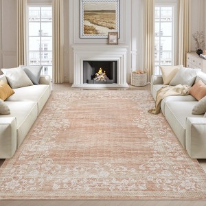 Washable Non-Slip Rugs for Living Room Border Floral Large Area Rugs - 1 of 4