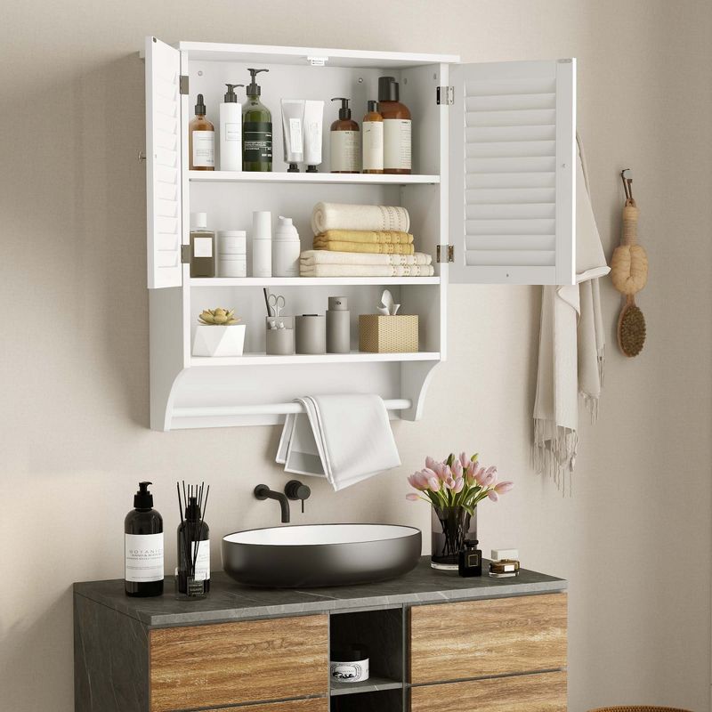 Costway Bathroom Wall Mounted Medicine Cabinet with Louvered Doors & Towel Bar Espresso/Grey/White/Black, 4 of 11