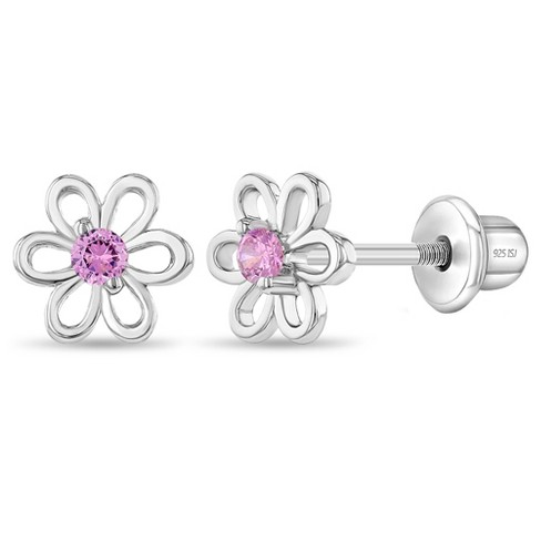 Kids Sterling Silver Pink CZ Stud Screw Back Earrings for Girls – Cherished  Moments Jewelry