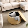 VYNXARIA Round Storage Ottoman, 2 in 1 Function, Work as End table and Ottoman - 2 of 4