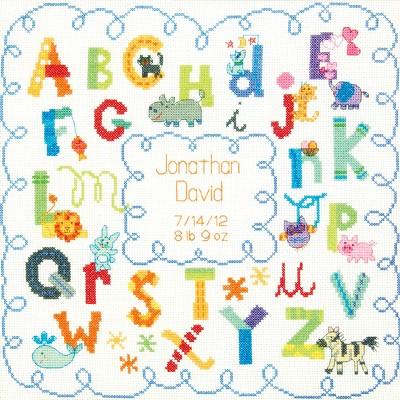 Dimensions Baby Hugs Counted Cross Stitch Kit 12"X12"-Alphabet Birth Record (14 Count)