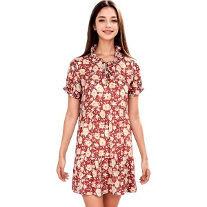 Anna-Kaci Women's Summer Dress Boho Ruffle Sleeve Floral Print Tie Neck Dress - 1 of 4