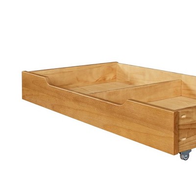 Teak Brown Solid Wood Underbed Storage Drawer with Casters