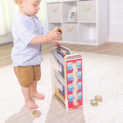 Colorful Wooden Town House Tumble Playset with Disks